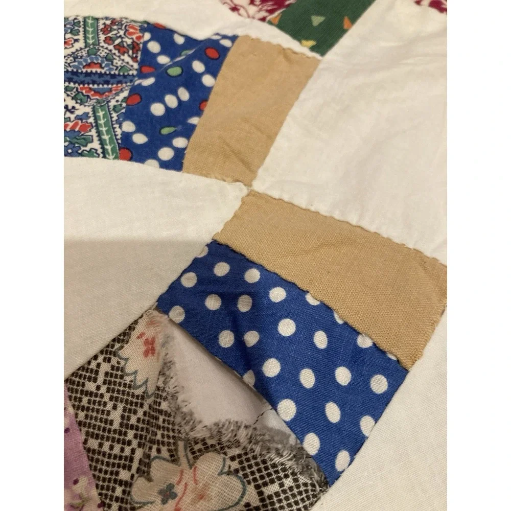 Vintage Handmade Double Wedding Quilt Topper Unfinished Patchwork 60